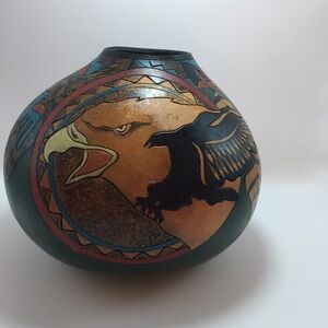 Stone Heat Studios Native American Craved/Painted Gourd